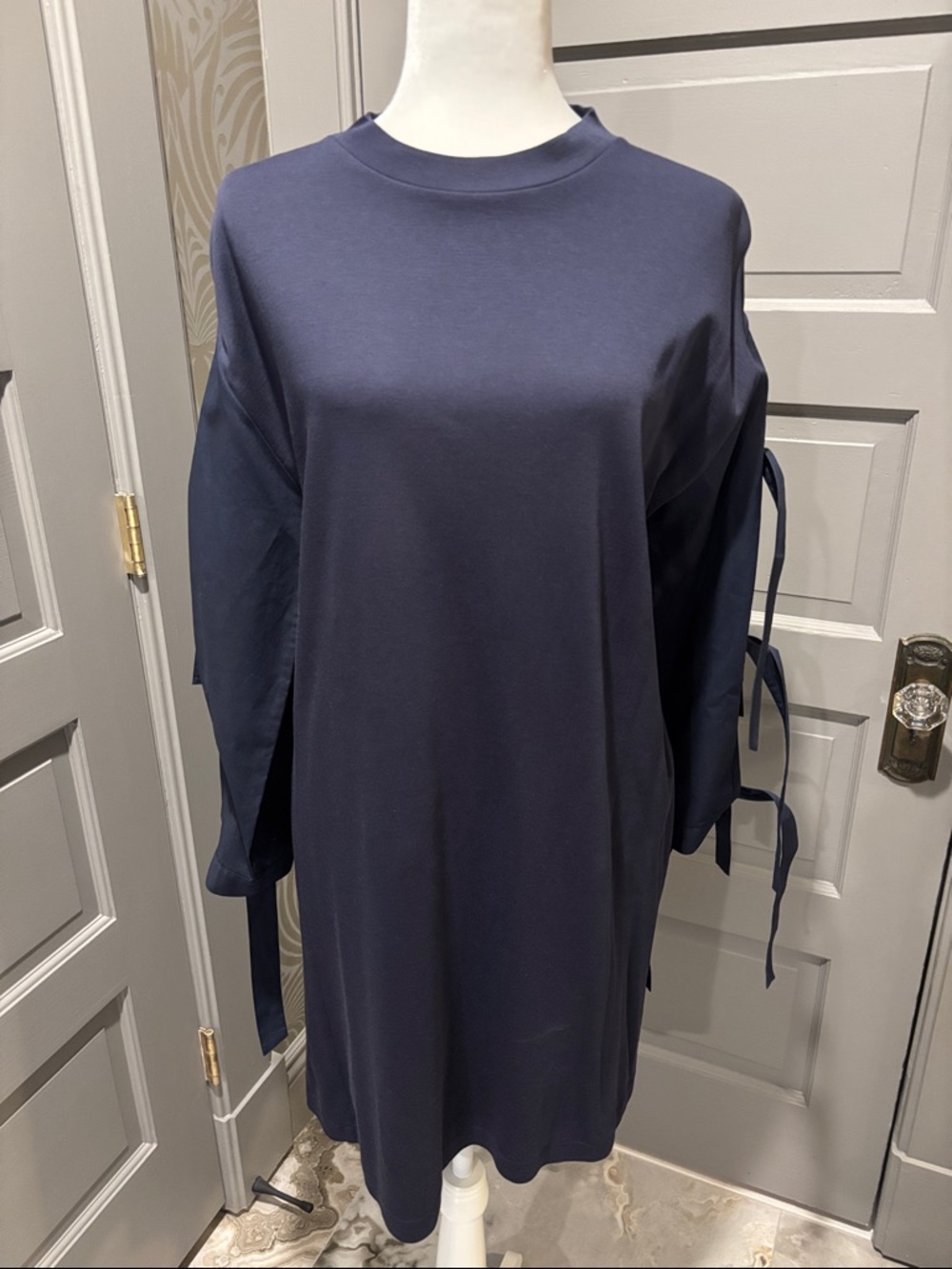 Tory Burch Dark Navy Tie-Cuff Shift Dress